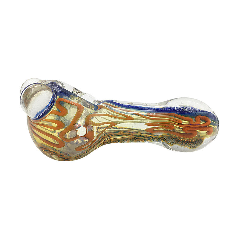 Blue Sparkle Colored Wrap & Rainbow Double Spiral Glass Spoon Pipe