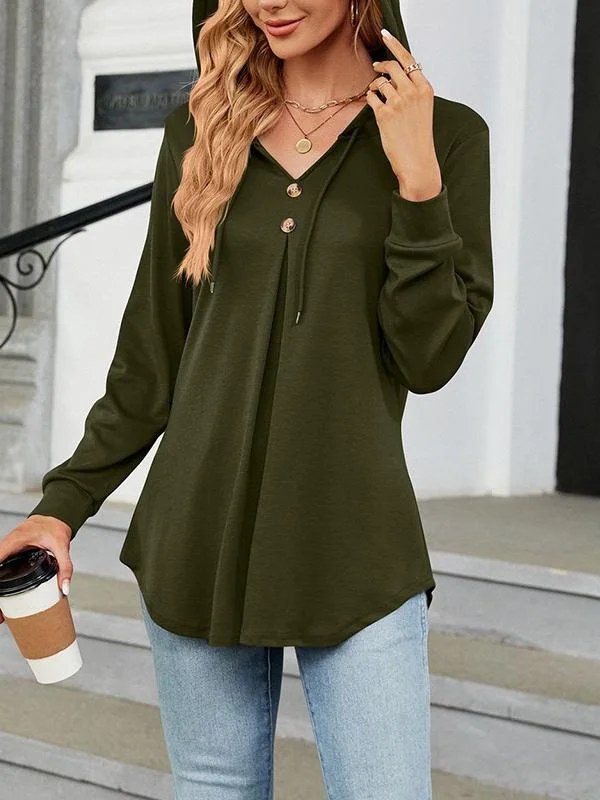 V-neck long-sleeved loose T-shirt sweatshirt