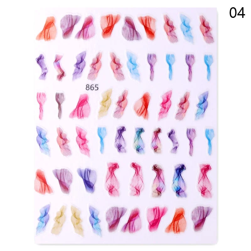 Ripple Marble Blooms Stickers For Nails Manicures Japanese Color Stitching Design Nails Art Stickers Adhesive Tape Decoration