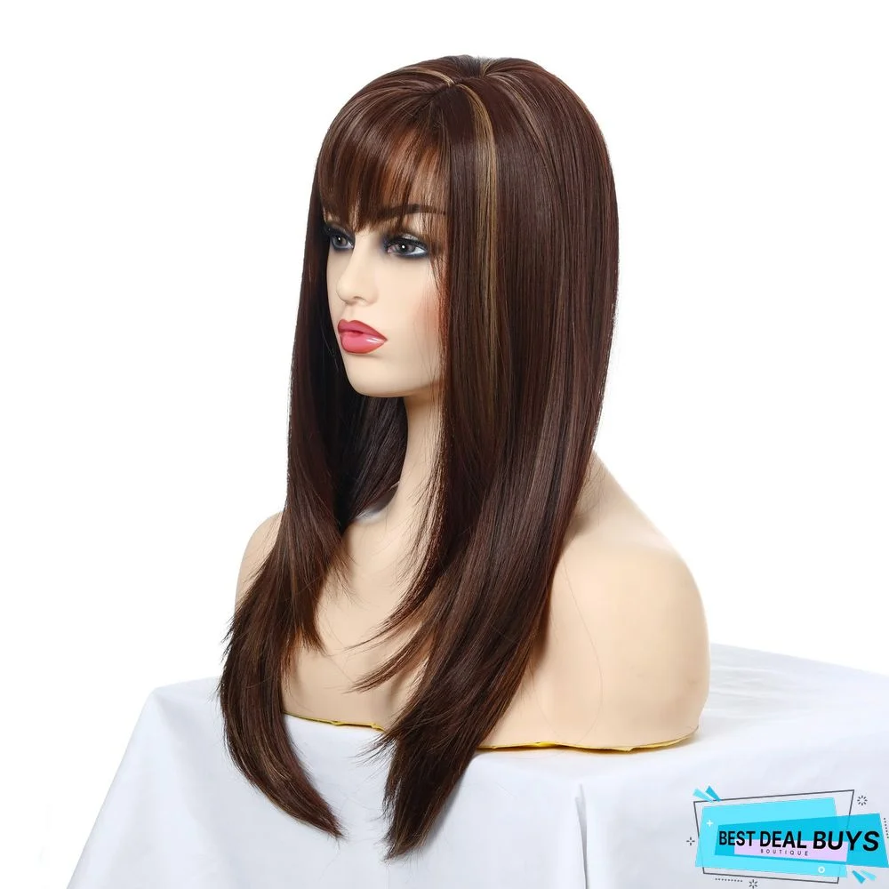 New Popular Wig Fashion Women's Long Straight Hair Oblique Bangs Chemical Fiber Headgear