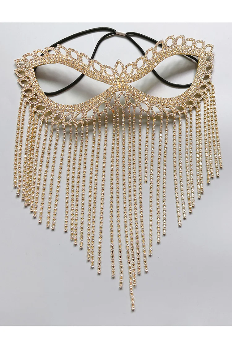 Rhinestone Chain Long Tassels Masquerade Costume Mask