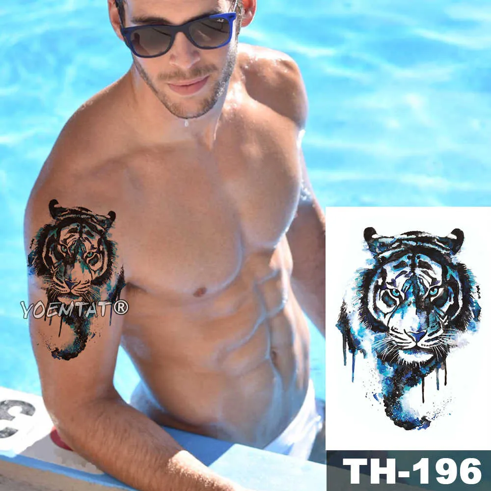 1 Sheet Animal Fake Tattoo Sticker Wolf Tiger Fox Cool Temporary Waterproof Body Art Tatoo Colored Draw For Women Men