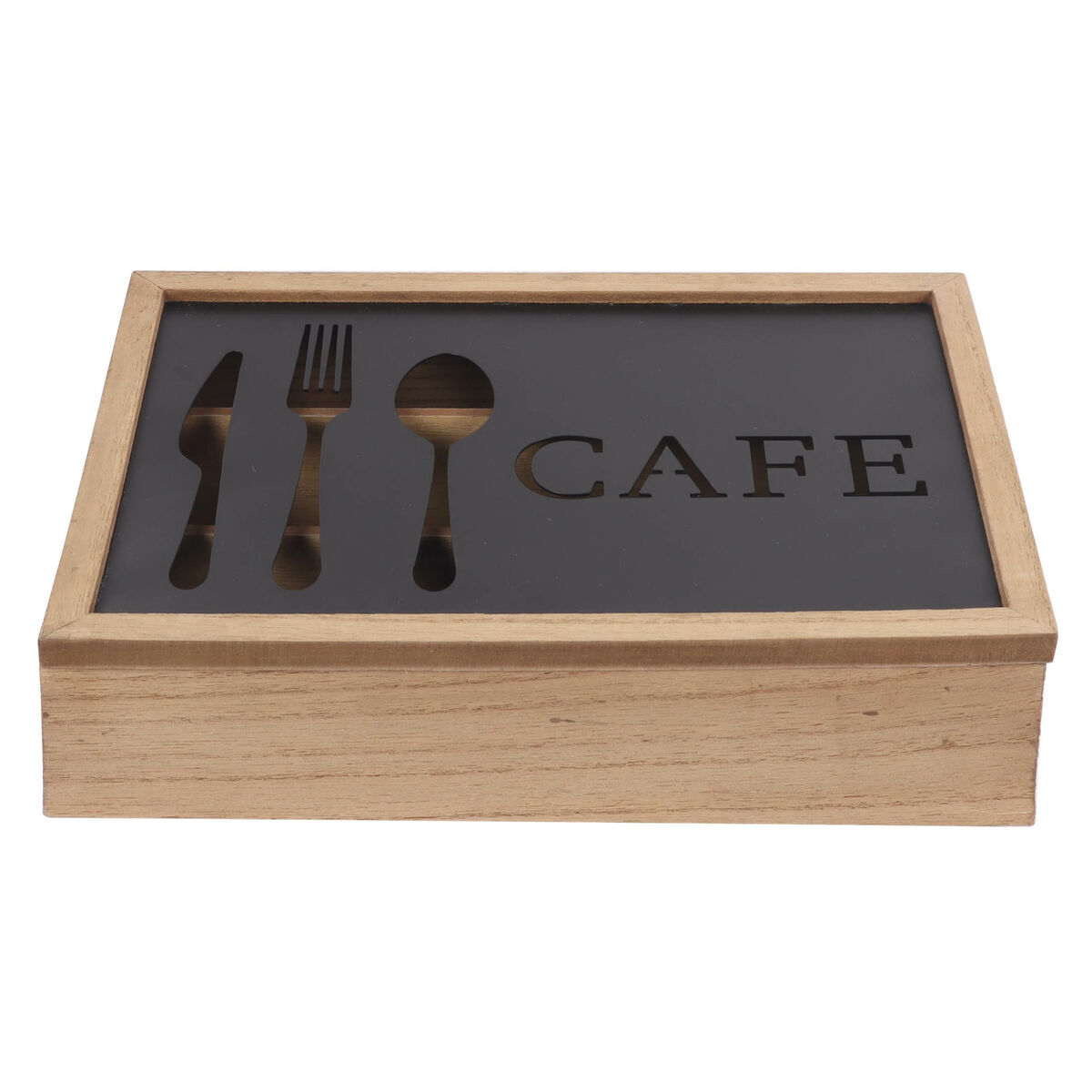 Cutlery Organiser DKD Home Decor Brown Black Metal MDF Wood Vintage 25 x 18 x 6 cm