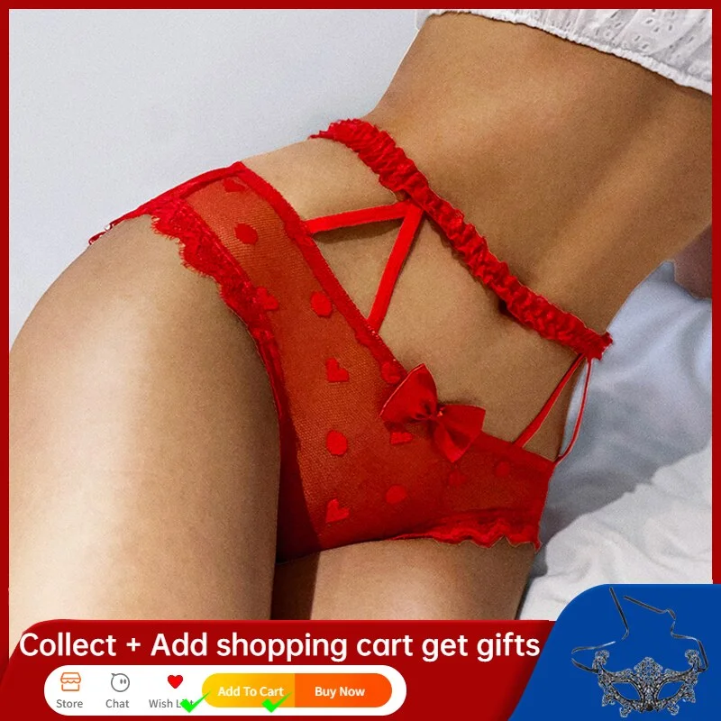 Meet&lsquo;r&rsquo; High Waist Amazing Mesh Panties Lace Sexy Underwear Women Transparent Hollow Out Lingerie Bow G Strings Intimates