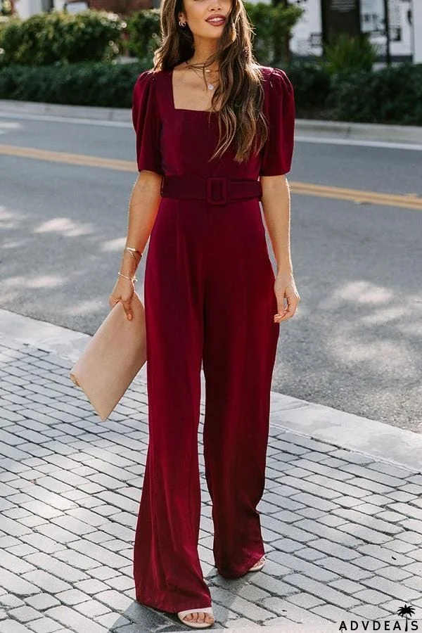 Gala So Grand Velvet Belted Wide Leg Jumpsuit