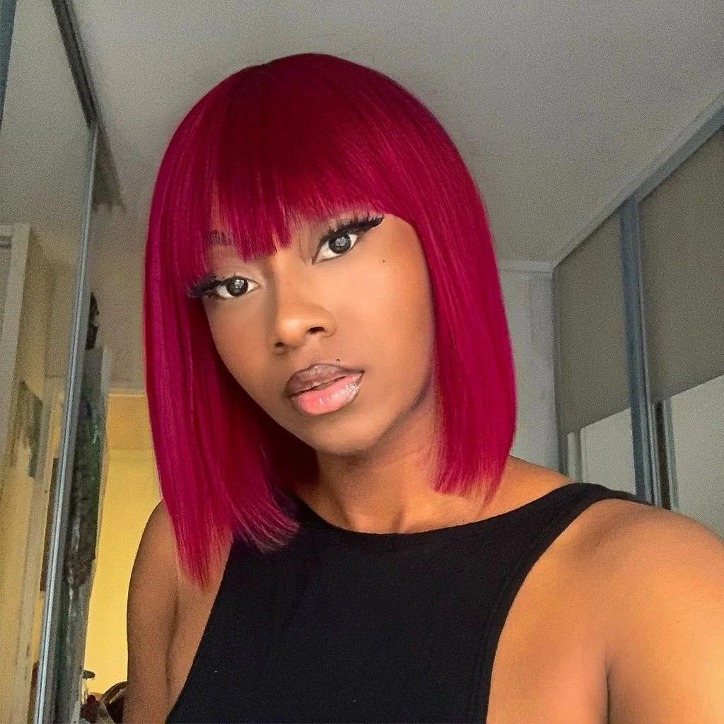 Jewtribute Hair®|Red  Wig Short Bob Wig With Bangs