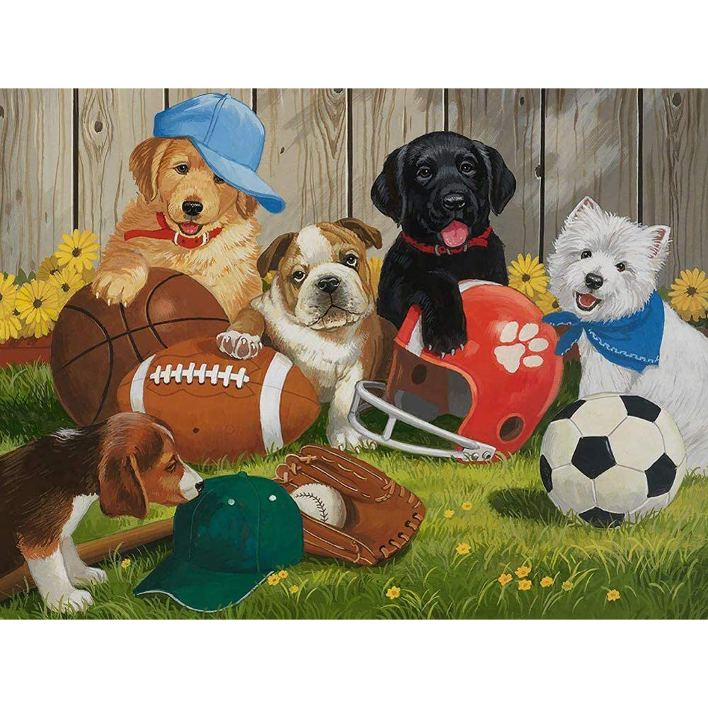 

40*30CM - Round Drill Diamond Painting - Grass Dogs, 501 Original
