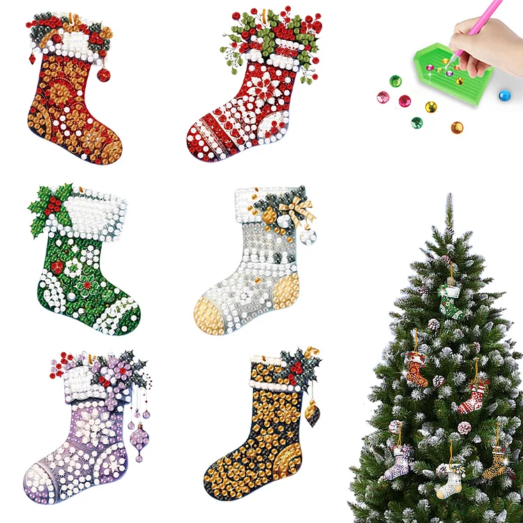 6pcs Xmas 2D Flat DIY Hanging Diamond Art Kits Window Hanging Art for Home Decor Christmas gbfke