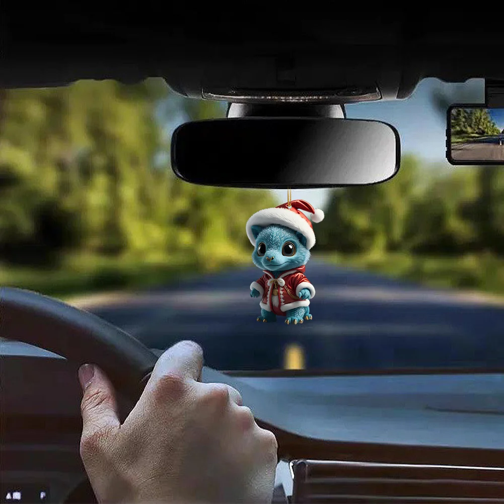 2D Christmas Baby Dragon Decor Cute 8cm Flat Acrylic Hanging Ornament Party Gift