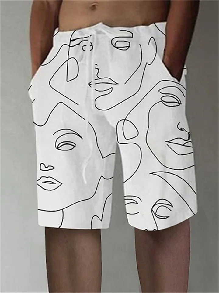 Men's Drawstring Shorts White Pink Character Print S M L XL 2XL 3XL 4XL 5XL
