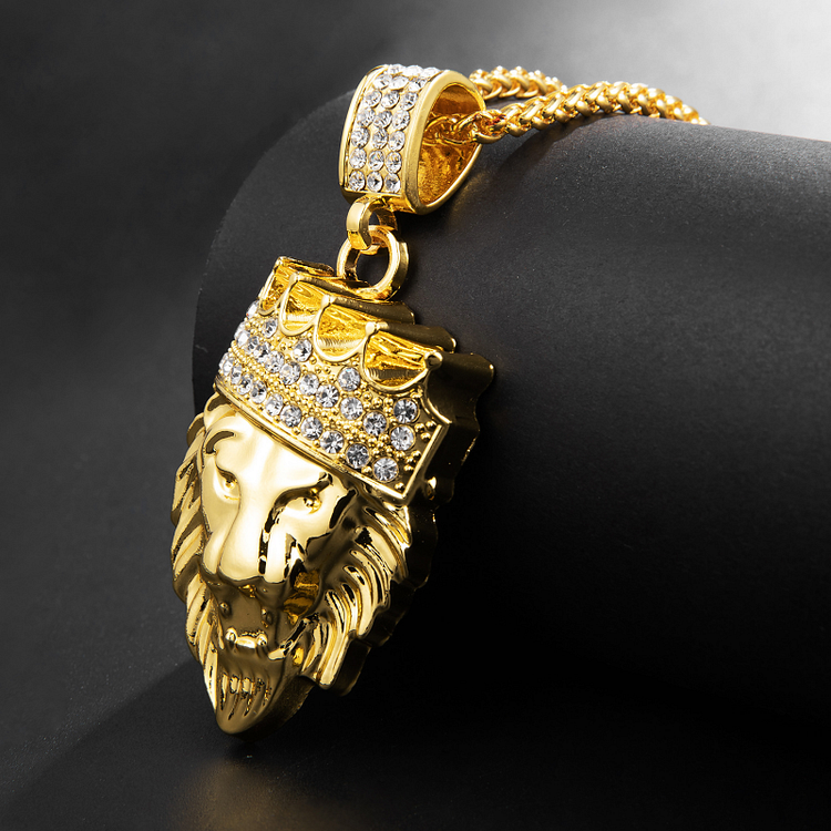 Crown Lion Head Pendant Iced Out Necklace