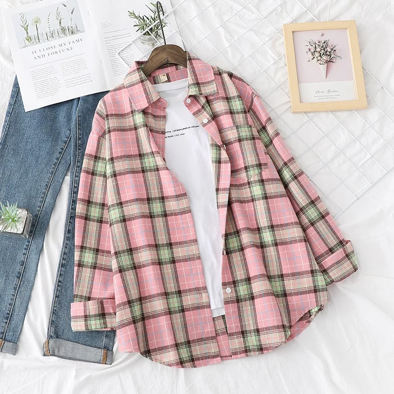 Fresh Design Women Blouses Shirts 2021 New Womens Tops And Blouses Long Sleeve Casual Plaid Shirt Young Style Lady Blouse Tunic