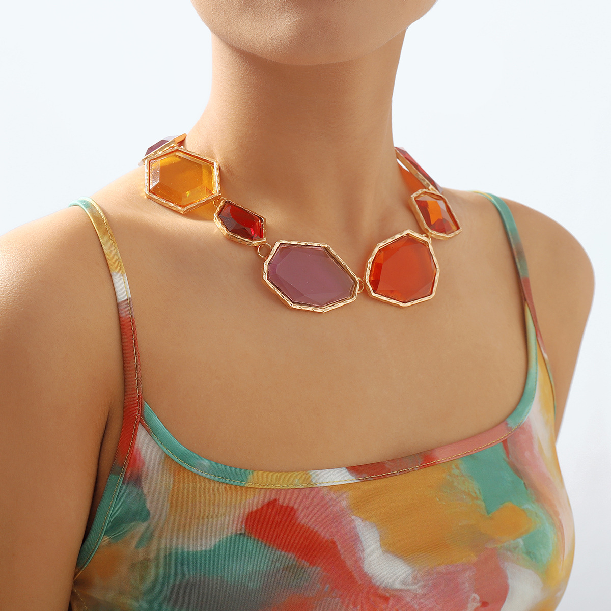Chic Vogue N11190: Bold Geometric Resin Jewelry Set – Trendy Colorful Earrings & Necklace
