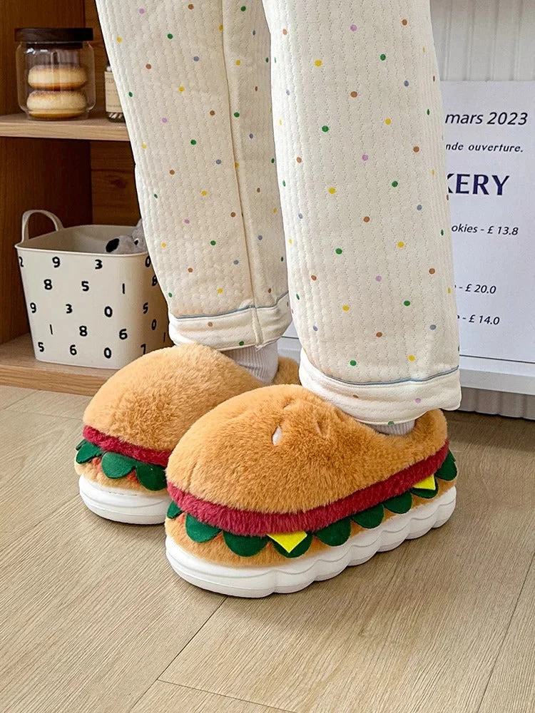 Kawaii Hamburger Fuzzy  Slippers Home Slippers