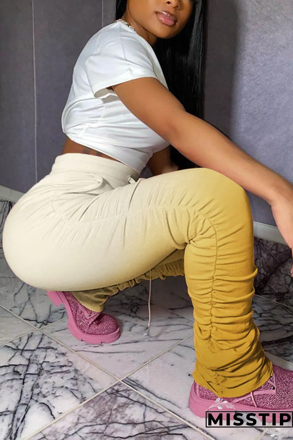 GradientYellow Fashion Casual Gradient Printed Trousers