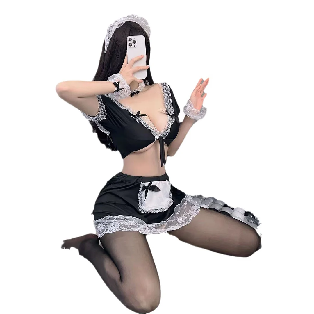 Uveng Sex Maid Lingerie Cosplay Maid Uniform Sexy Pajamas Seduction Set Role-Playing Cos