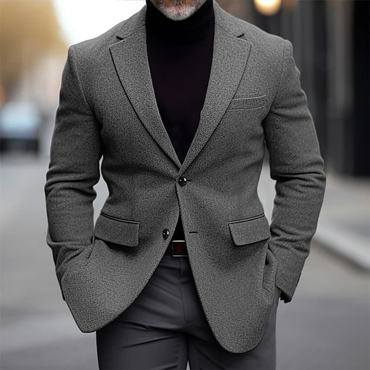 Daily Business Solid Color Lapel Collar Button Pocket Blazer