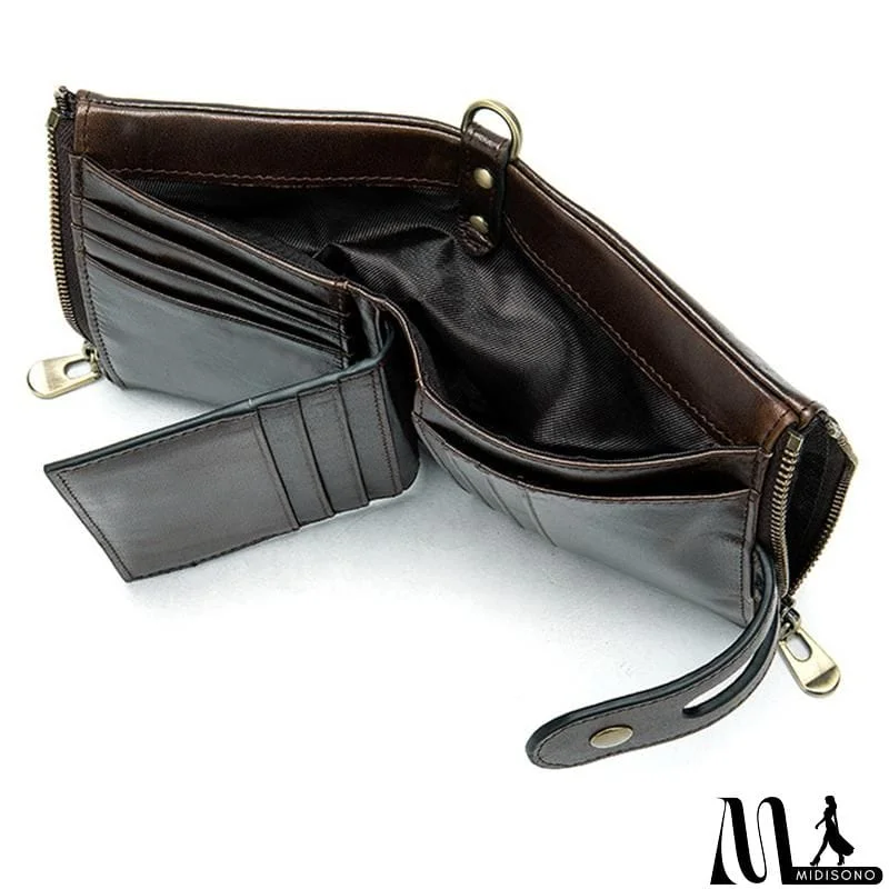 MidiSono - Mens Anti-Theft Multipockets Vintage Leather Wallets