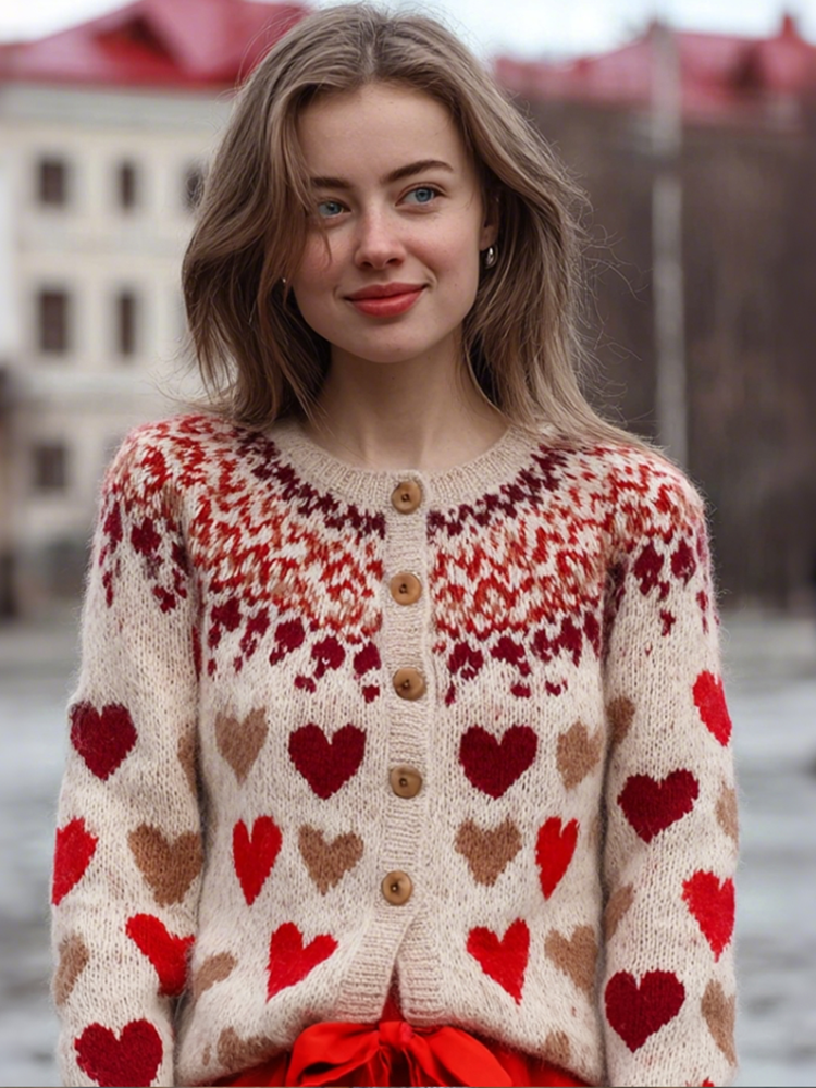 Valentine's Day Love Heart Pattern Women's Sweater Coat wearshes