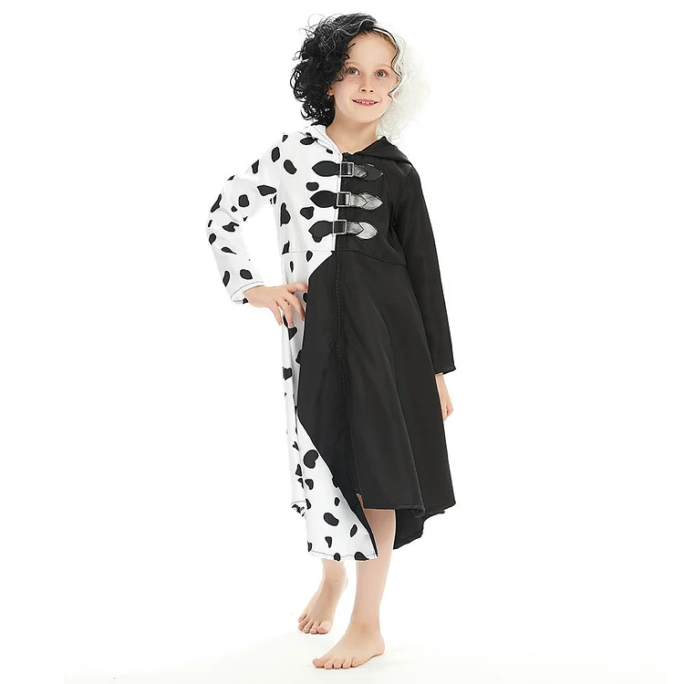 Kids Children Cruella Cosplay Costume Dress Outfits Halloween Carnival Suit