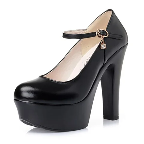 Breakj Breakj Head Buckle Waterproof Table 8CM High Heel Women's Shoes Thick-Soled Model Show Shoes Coarse Heel Work Shoes Silver Single Shoes