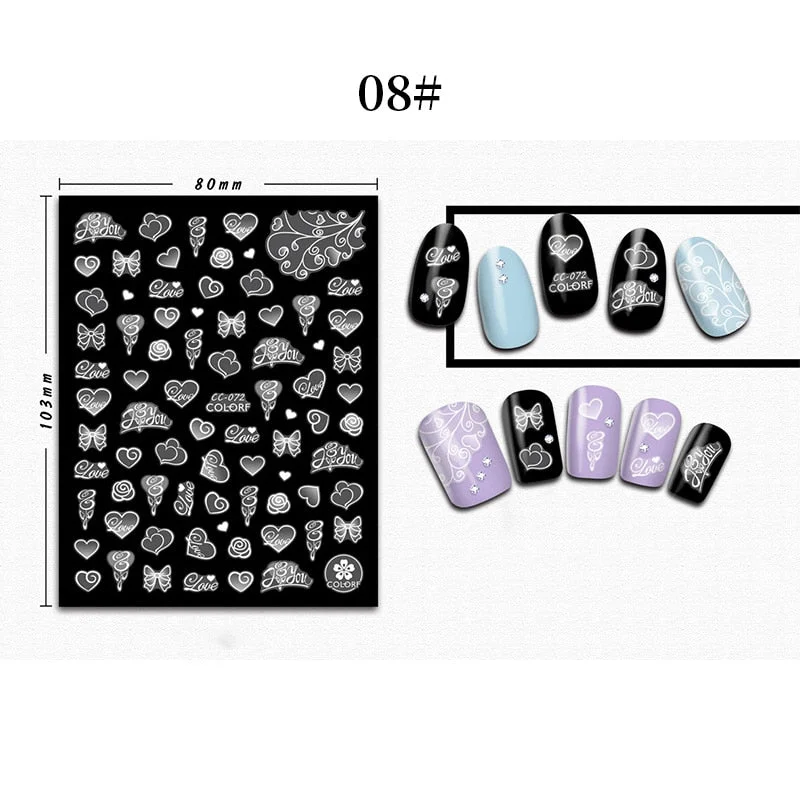 1 Sheet 3D Halloween Nail Sticker Christmas Skull Bone Snake Butterfly Maple Leaf Pattern Decals Manicures 3D Nail Decorations