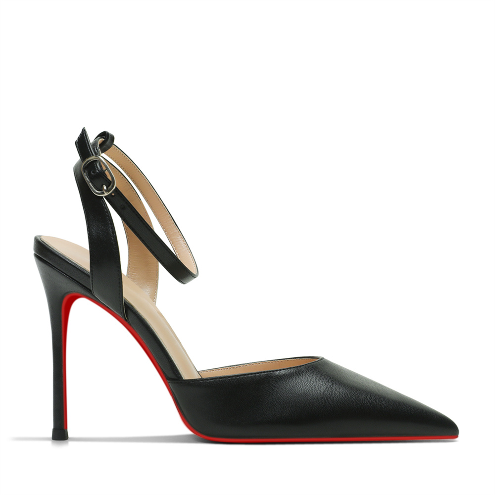 100mm Women's Slingback Ankle Buckle Pointed Toe Red Bottom Wedding High Heels-MERUMOTE