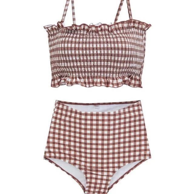 Starfish High Waist Plaid Bikini two pieces Set Swimsuit Novameme
