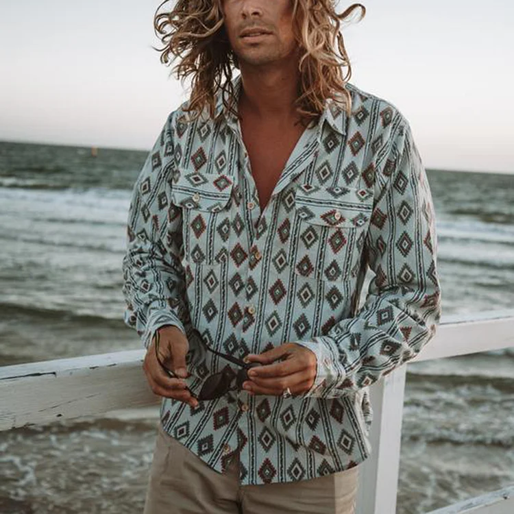 Vintage Men's Long Sleeve Printed Shirt