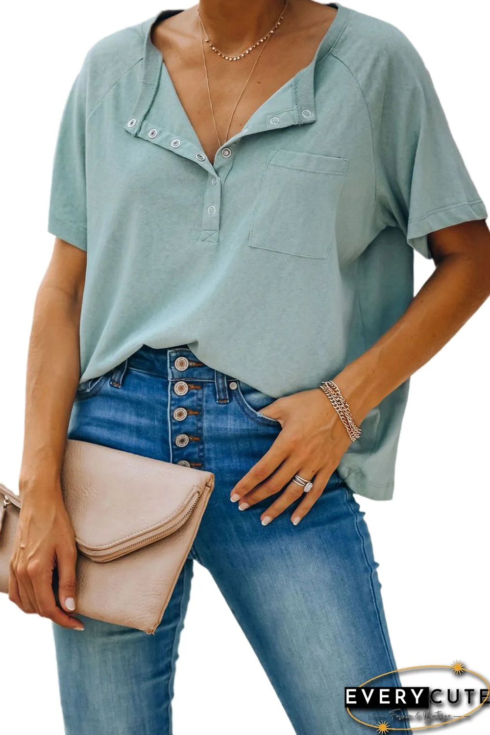 Green Snaps Pocketed Tee