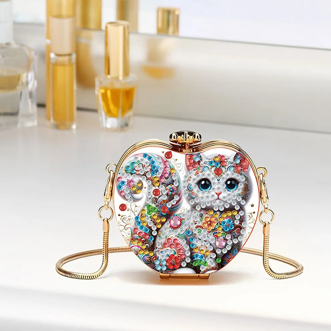 Cat DIY Acrylic Love Art Diamond Painting Coin Purse with Chain for Women Girls