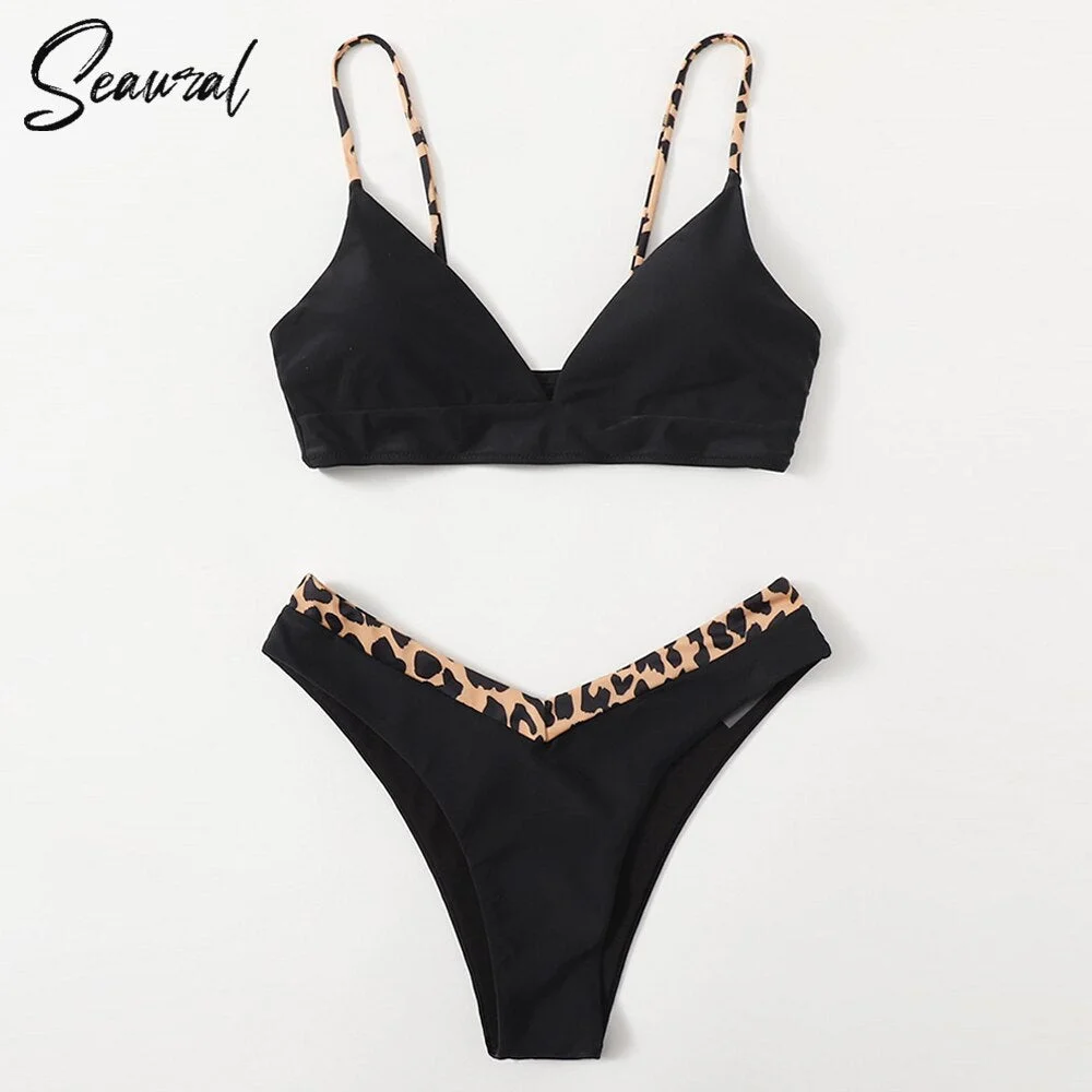 2021 New Sexy Low Waist Bikini Set Swimwear Women Solid And Leopard Floral Thong Brazil Swimsuit Female Bathing Suit biquini