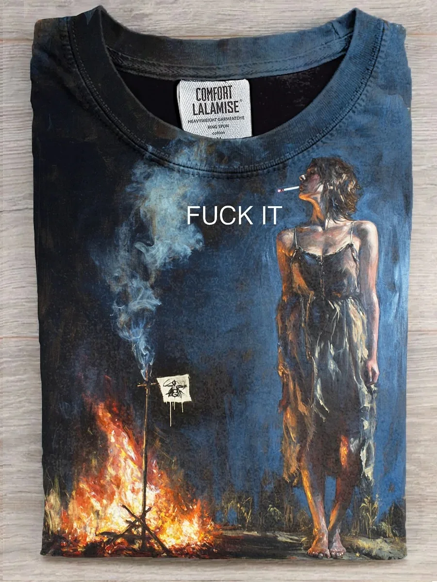 Eagerlys  Fuck It Burning Stake Girl-1 Art Print T-shirt Eagerlys