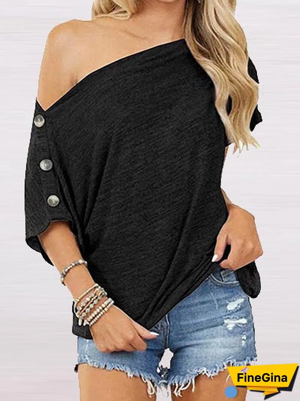 Offshoulder Solid Color Loose Blouse Top