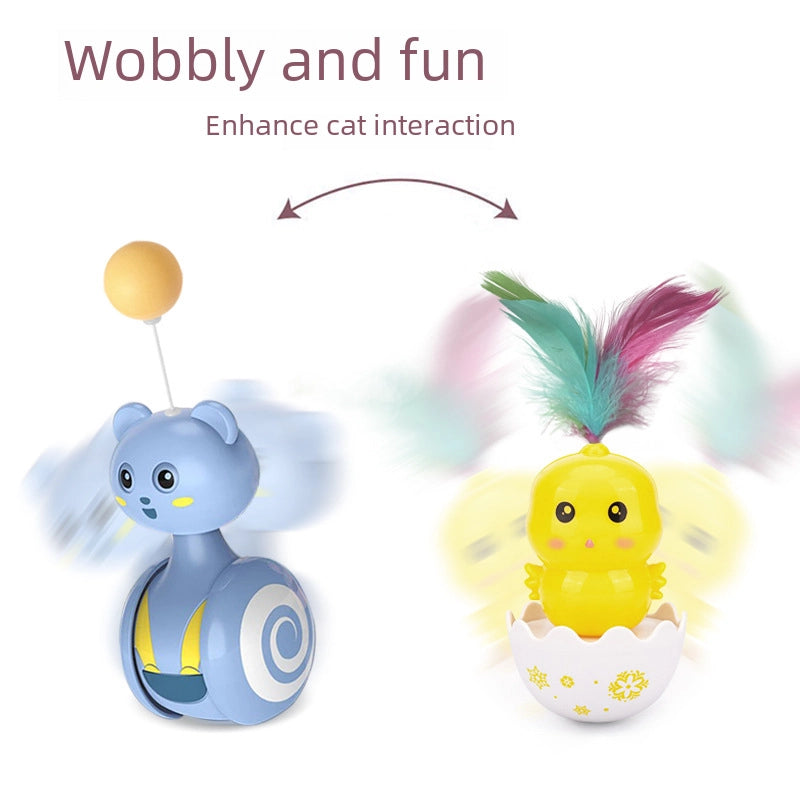 New Colorful Feather Cat Toy Ball Self-entertaining Weeble Wobble Cat Scratch Toy Stick Fun Interactive Pet