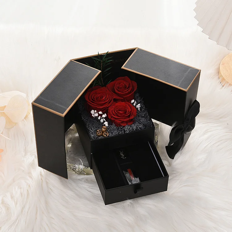 Rose Jewelry Box Exquisite Gift Box Black Gift Packaging Valentine's Day Gift Box