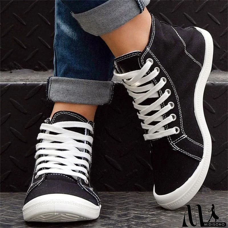 MidiSono - Women Classic High Top Soft Sole Lace Up Canvas Shoes