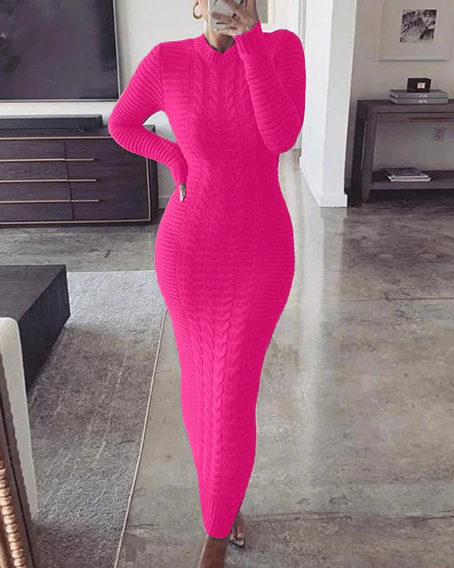 long sleeve slim sweater dress
