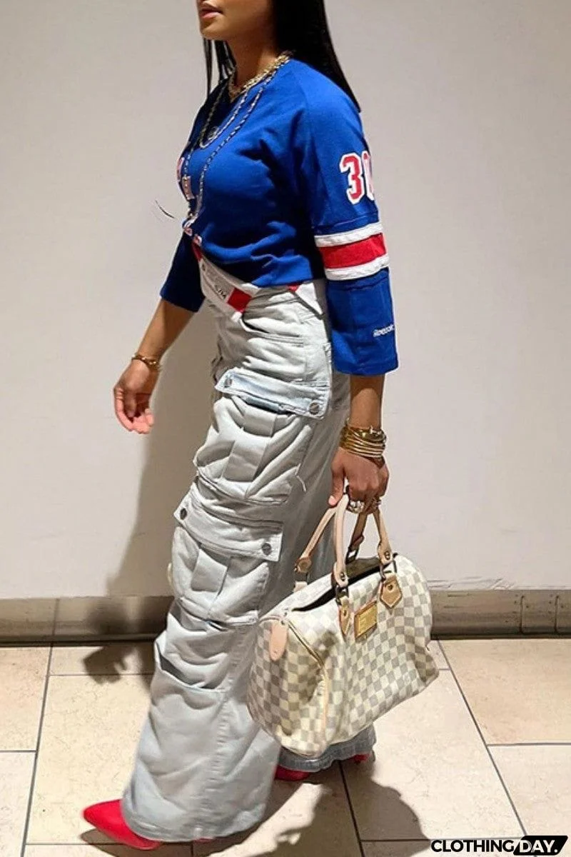 Casual Solid Patchwork High Waist Regular Denim Jeans