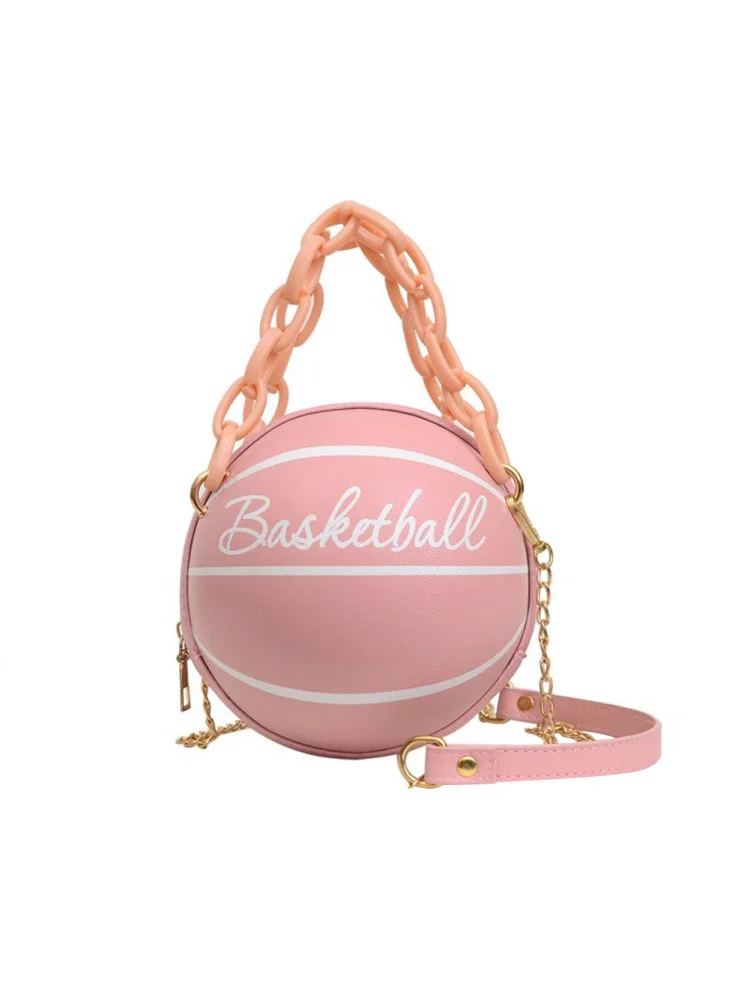 Basketball Shoulder Bags Women Tote Acrylic Chain Messenger Handbag (Pink)