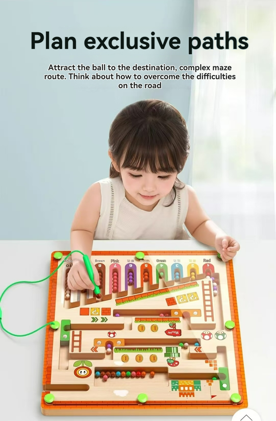 Tegooe Wooden Magnetic Maze Puzzle Board - Fine Motor Skill Color Sorting Game for Toddlers