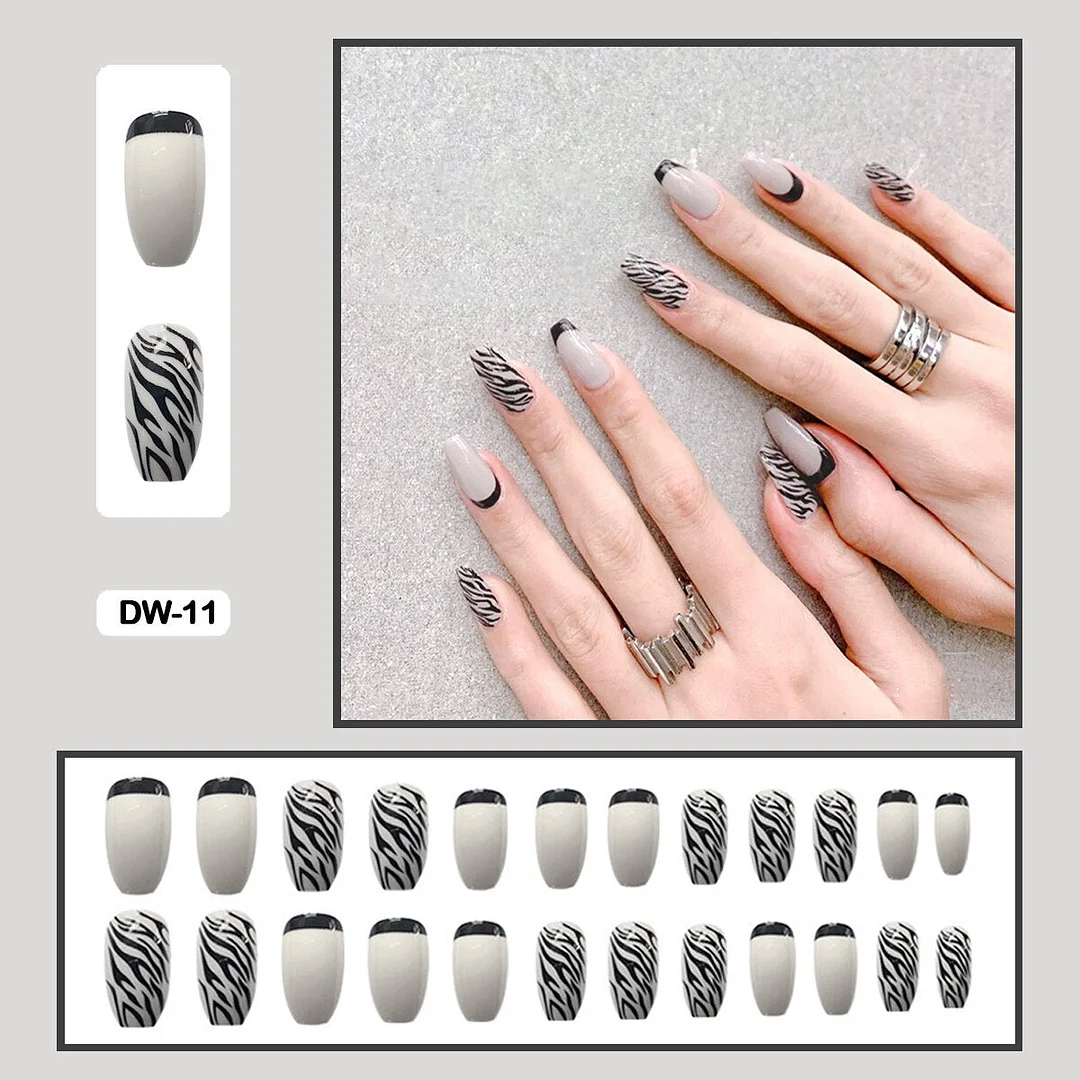 24Pcs Personality Painted Animal Pattern Cow Pattern Leopard Printed Wearable False Nails Fake Nails With Glue And Wearing Tools-Nail Inspo
