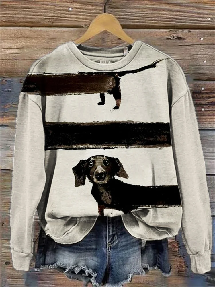 Funny Lovely Dachshund Painting Comfy Sweatshirt