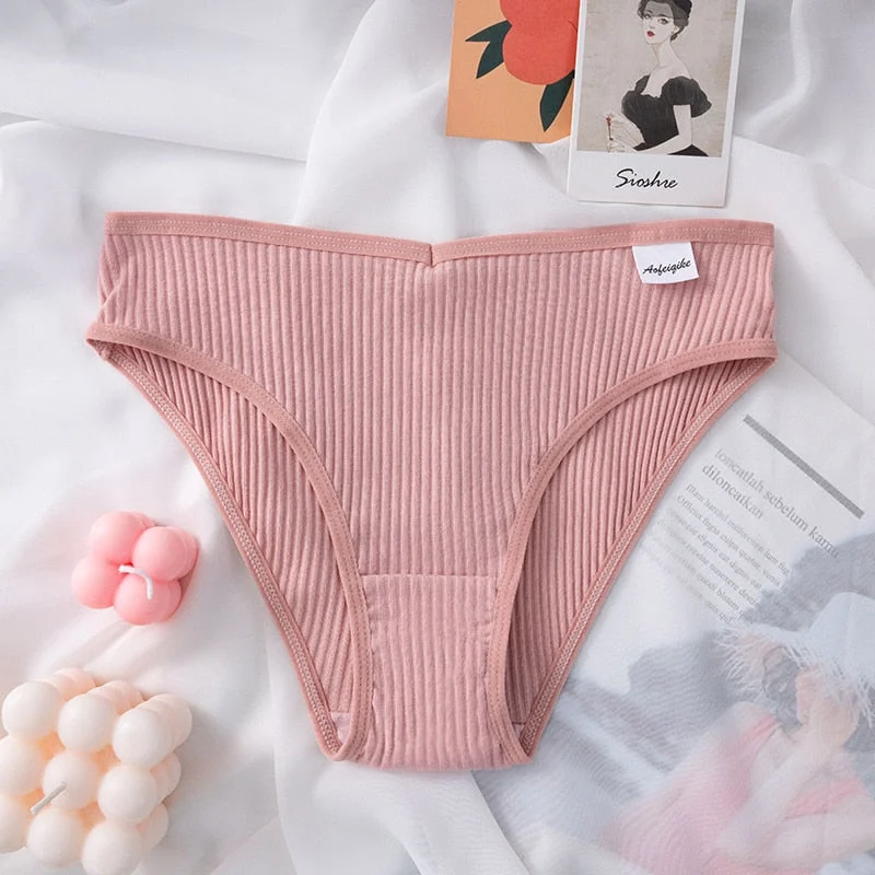 Cotton Women's Panties Underwear Sexy V Waist Underpants New Solid Color Female Skin-friendly Striped Briefs Intimate Lingerie