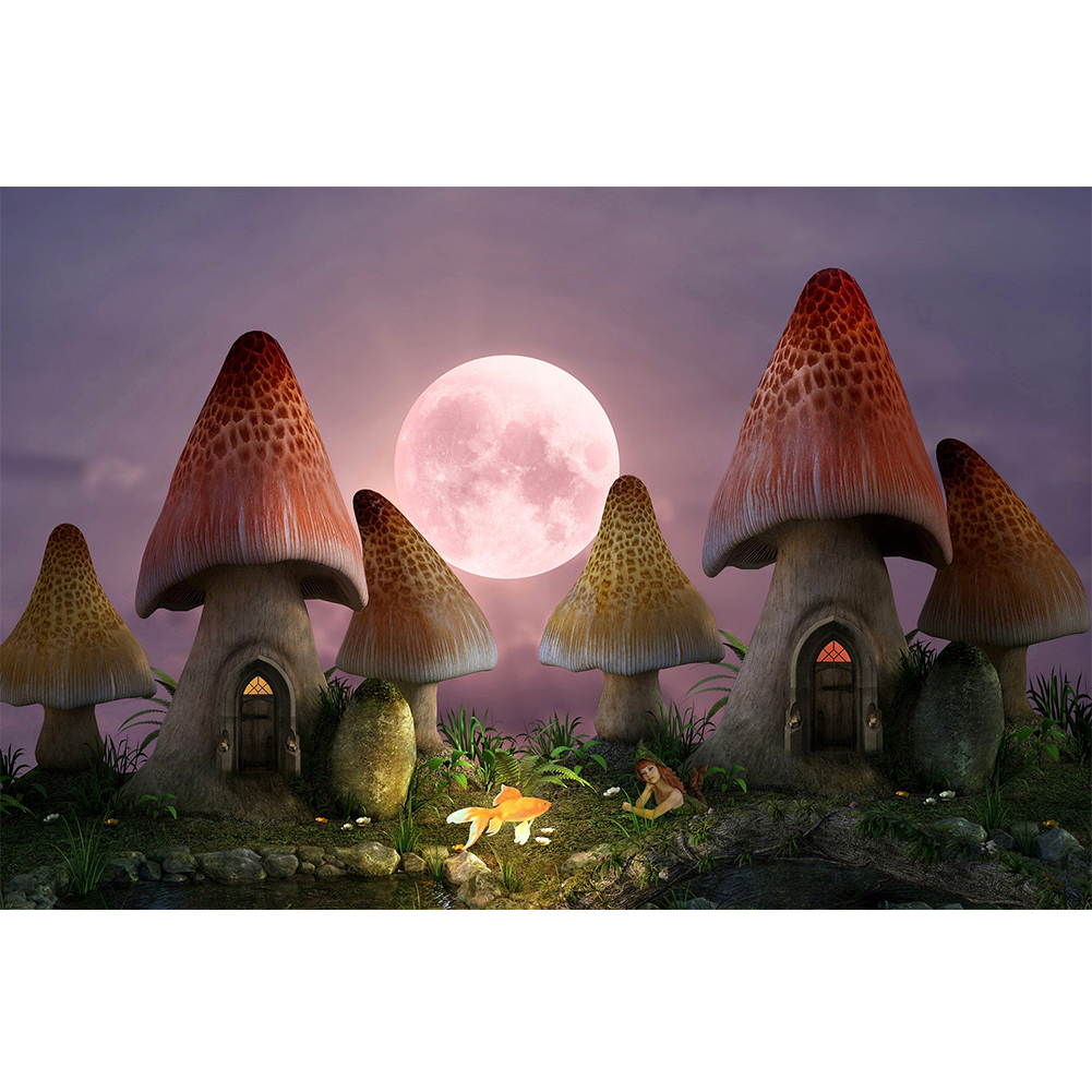 

40*30CM - Round Drill Diamond Painting - Mushroom House, 501 Original