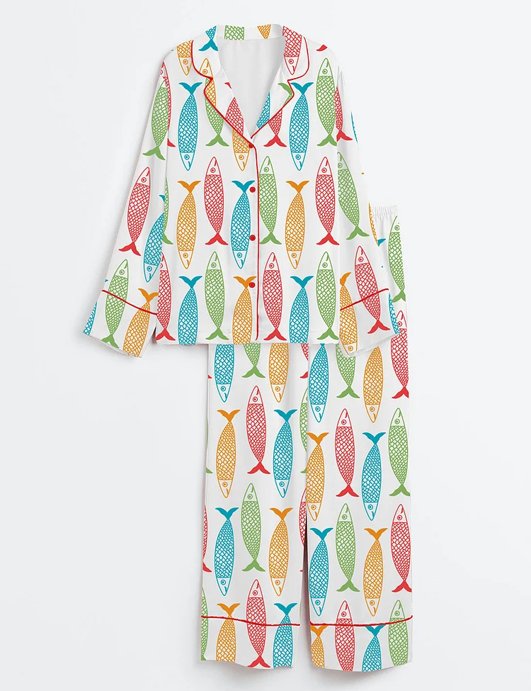 Women's Golfo de M&eacute;xico 1550 Sardine Gulf Of Mexico Long Sleeve Satin Pajama Set