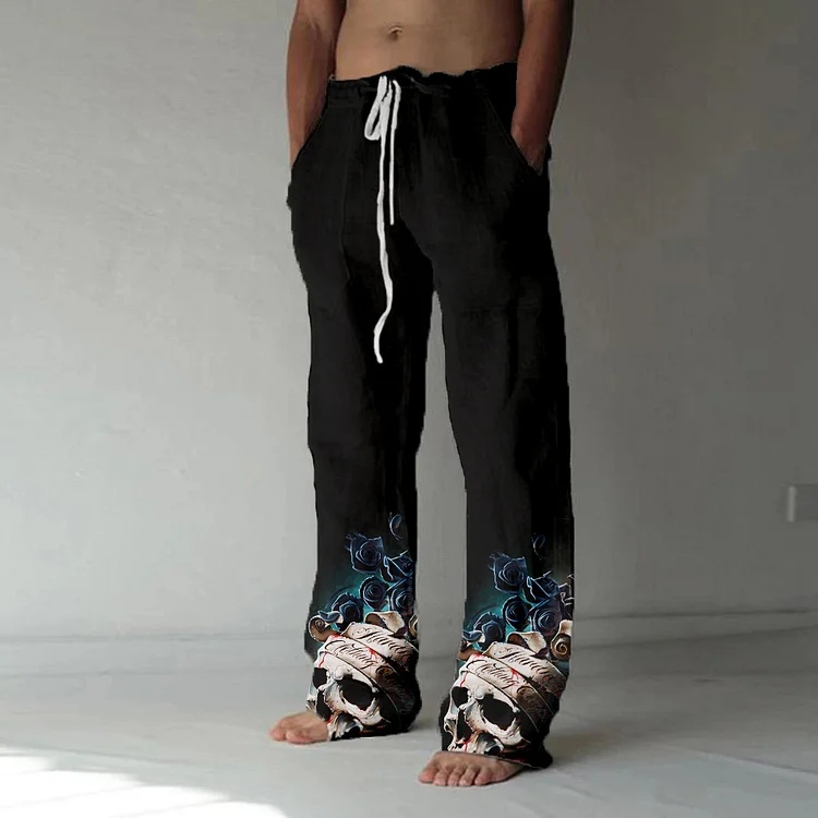 Skull Print Casual Pants
