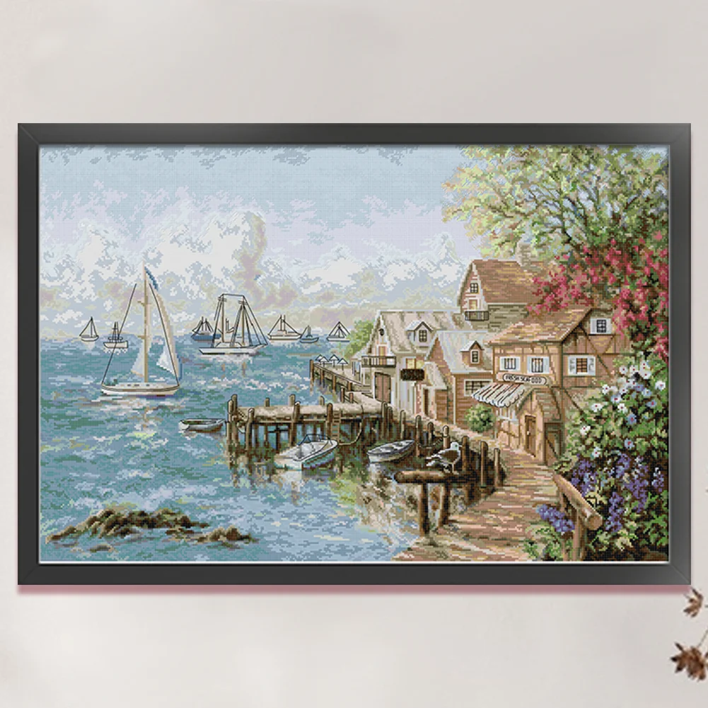 DIY Stamped Cross Stitch 14CT Full Embroidery 75*52cm - Mariner'S Harbor