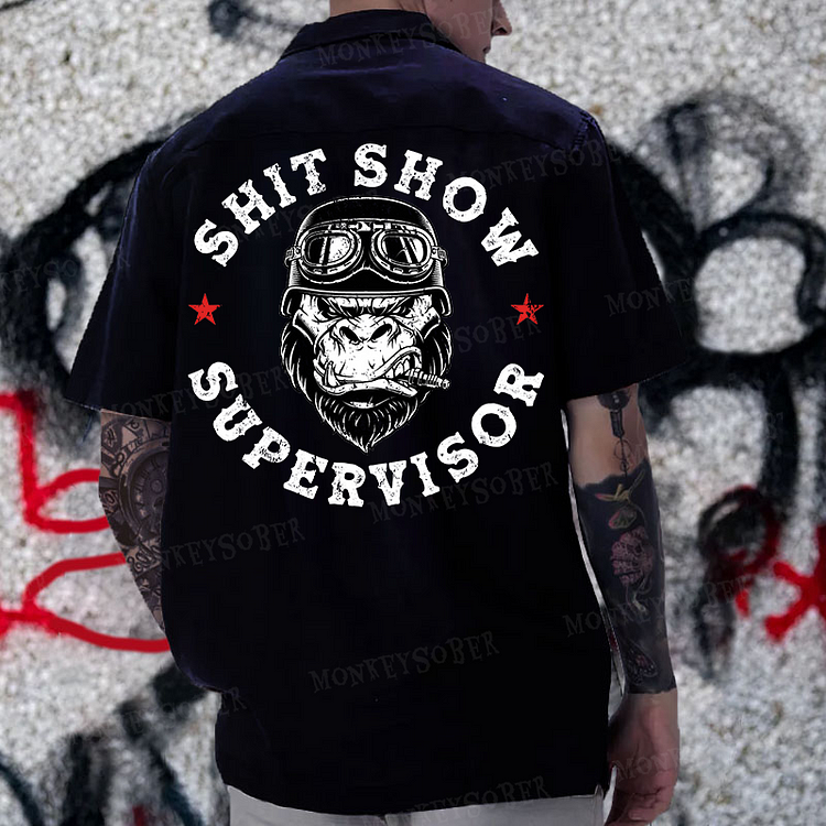 “Shit Show Supervisor” Reversible Printed Button Up Shirt