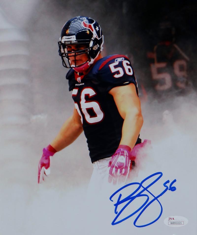 Brian Cushing Signed Texans 8x10 In Smoke/Pink Gloves Photo Poster painting- JSA W Auth *Blue